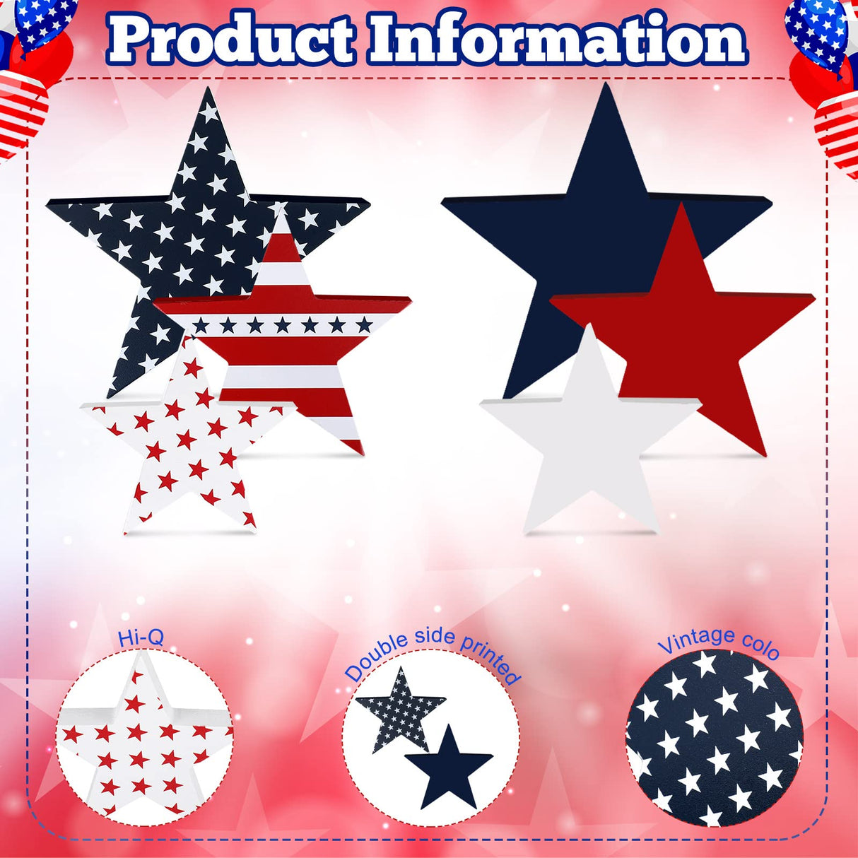 Chunful 3 Pcs Memorial Day Wooden Table Signs Independence Day Table Decor Patriotic Freestanding Double Side Sign Farmhouse Wood Block for 4th of July Home Party Supplies Chunful