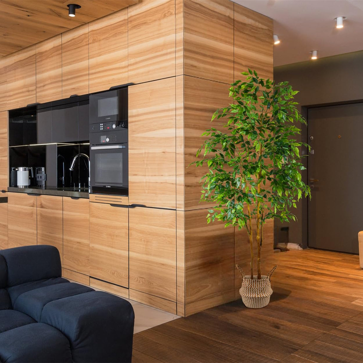 Warmplants Artificial Ficus Tree, 7ft Silk Fake Ficus Leaves Plant with Basket, Indoor Outdoor Faux Green Tree for Home Garden Office House Livingroom Décor Warmplants