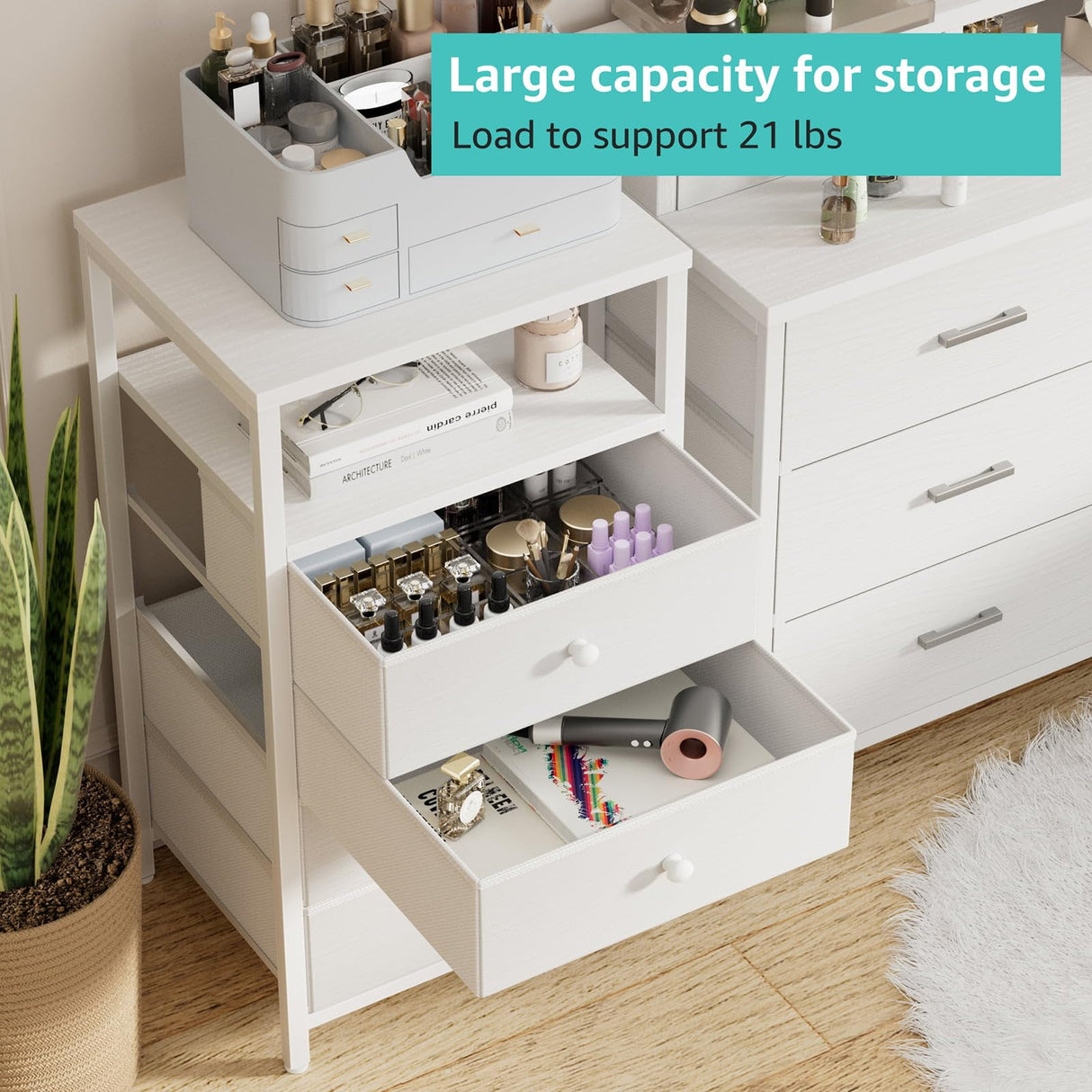 BOLUO Tall Night Stand with Drawers, White Nightstand with Charging Station and LED Light, Small White 4 Drawer Dresser for Bedroom, Room Storage Closet BOLUO