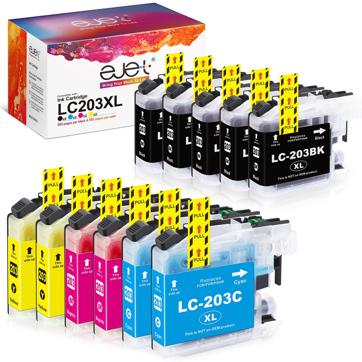 ejet Compatible LC203 LC201 Ink Cartridges Replacement for Brother Ink Cartridges LC203 LC203BK Work for MFC-J880DW MFC-J480DW MFC-J4620DW MFC-J4420DW(5 Black, 2 Cyan, 2 Magenta,2 Yellow, 11-Pack) ejet