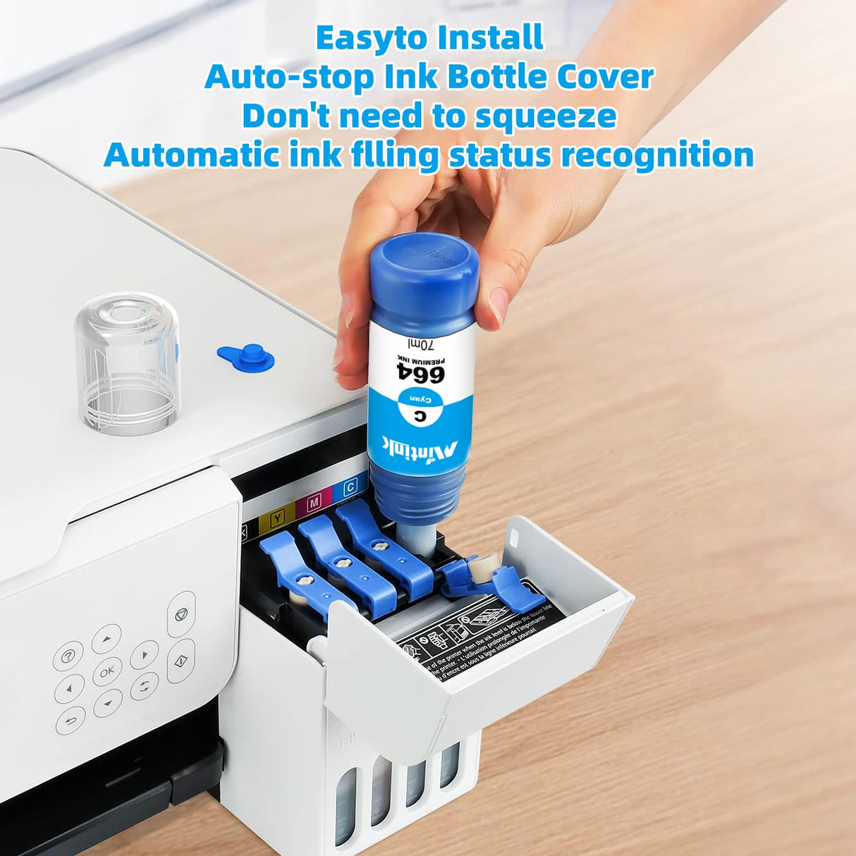 Compatible Epson 664 Ink Refill Bottles for Epson Printer (Black, Cyan, Magenta, Yellow) T664 Ink Bottles for Epson Printer ET-2650 ET-2550 ET-16500 ET-4500 ET-4550 ET-3600 Ink Bottles Mintink