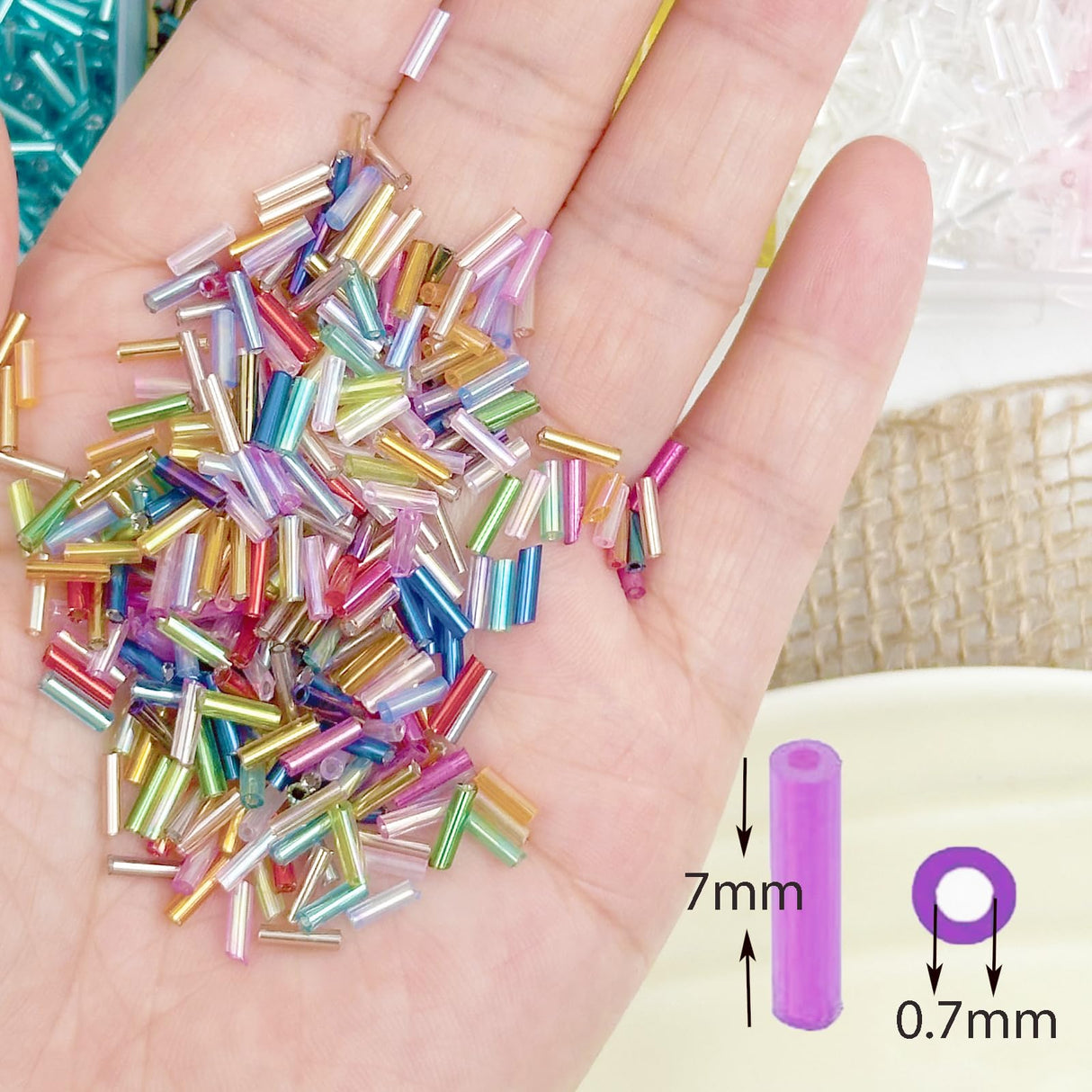 GTAAOY 9600pcs Tube Beads Kit, Glass Bugle Seed Beads for Jewelry Making, Small Craft Beads for DIY Bracelet Necklaces Craft Making with Two Crystal String (7mm/24 Colors) GTAAOY