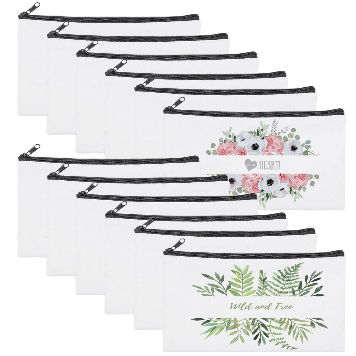 12 Pieces Cosmetic Bags Multipurpose Sublimation Blanks DIY Heat Transfer Makeup Bags Iron on Transfer Zipper Canvas Pouch Toiletry Pouch Pencil Bag for Travel DIY Craft School HOUSWEETY