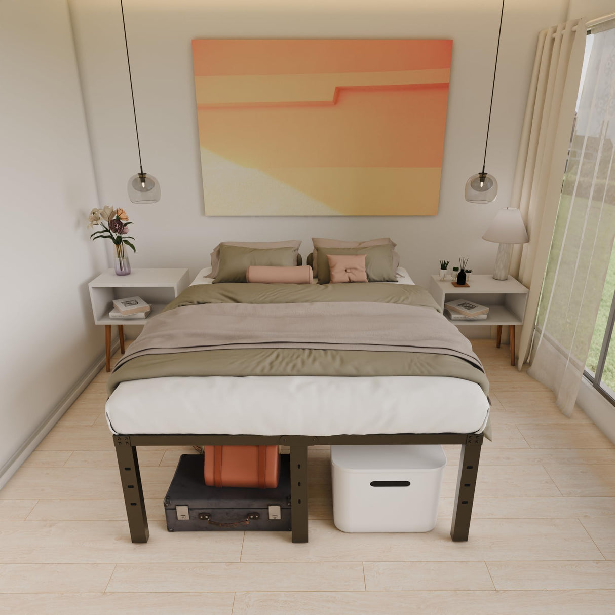 HOBINCHE 16 Inch King Size Bed Frame - No Box Spring Needed Heavy Duty Black Metal Platform Mattress Foundation, Non-Slip Noise Free Easy Assembly Steel Slats Bedframes with Cleance Storage HOBINCHE