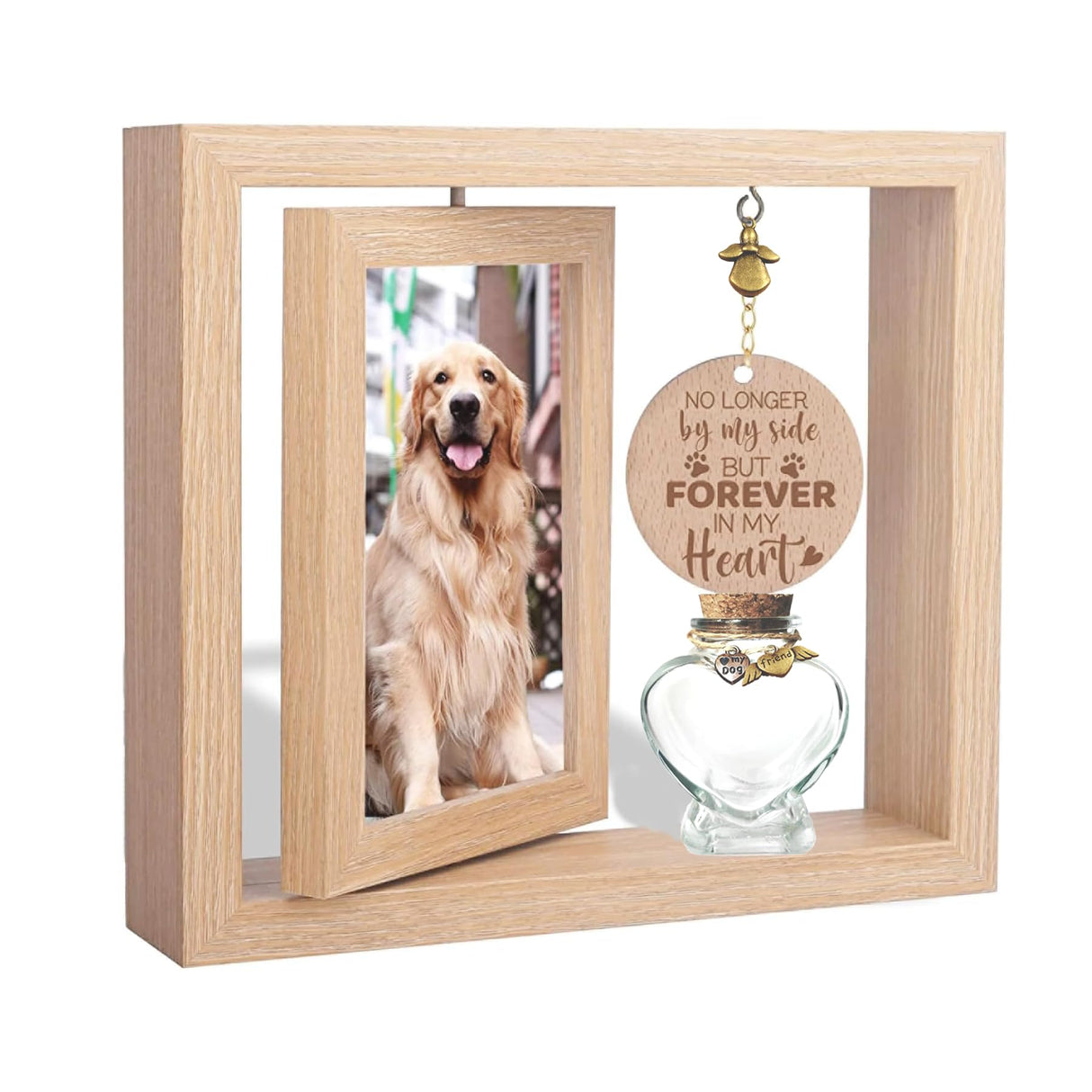 BEEMERIT 360° Rotating Pet Memorial Frame with Keepsake Jar – Double-Sided 4x6 Photo Display for Pet Loss – Perfect Remembrance Gift for Dog and Cat Owners BEEMERIT