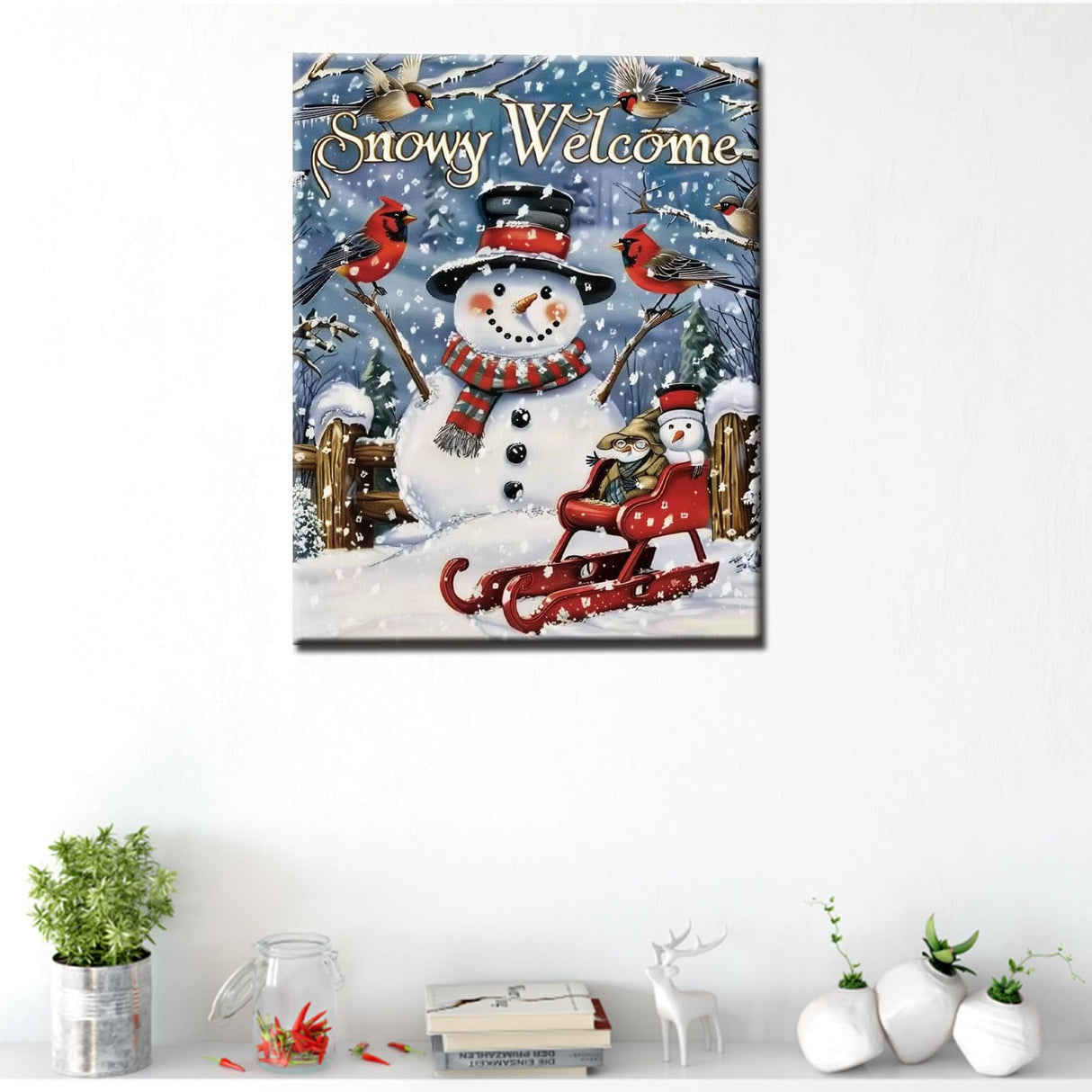 Tucocoo Christmas Snowman Painting Winter Landscape Paint by Number Kits 16 x 20 inch Canvas DIY Red Car Oil Painting for Adults Beginner with Brushes and Acrylic Art Home Decor Birds Gift(Frameless Tucocoo