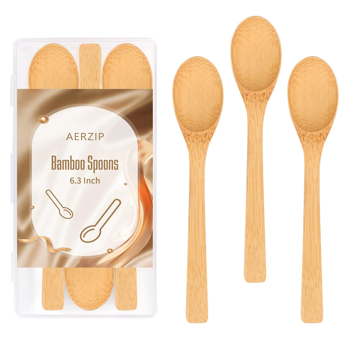 6.3 Inch Bamboo Spoons, Small Wooden Eating Spoons, Tiny Wood Honey Teaspoon for Coffee and Tea, Little Wooden Spoons For Daily Use (3 PCS) aerzip