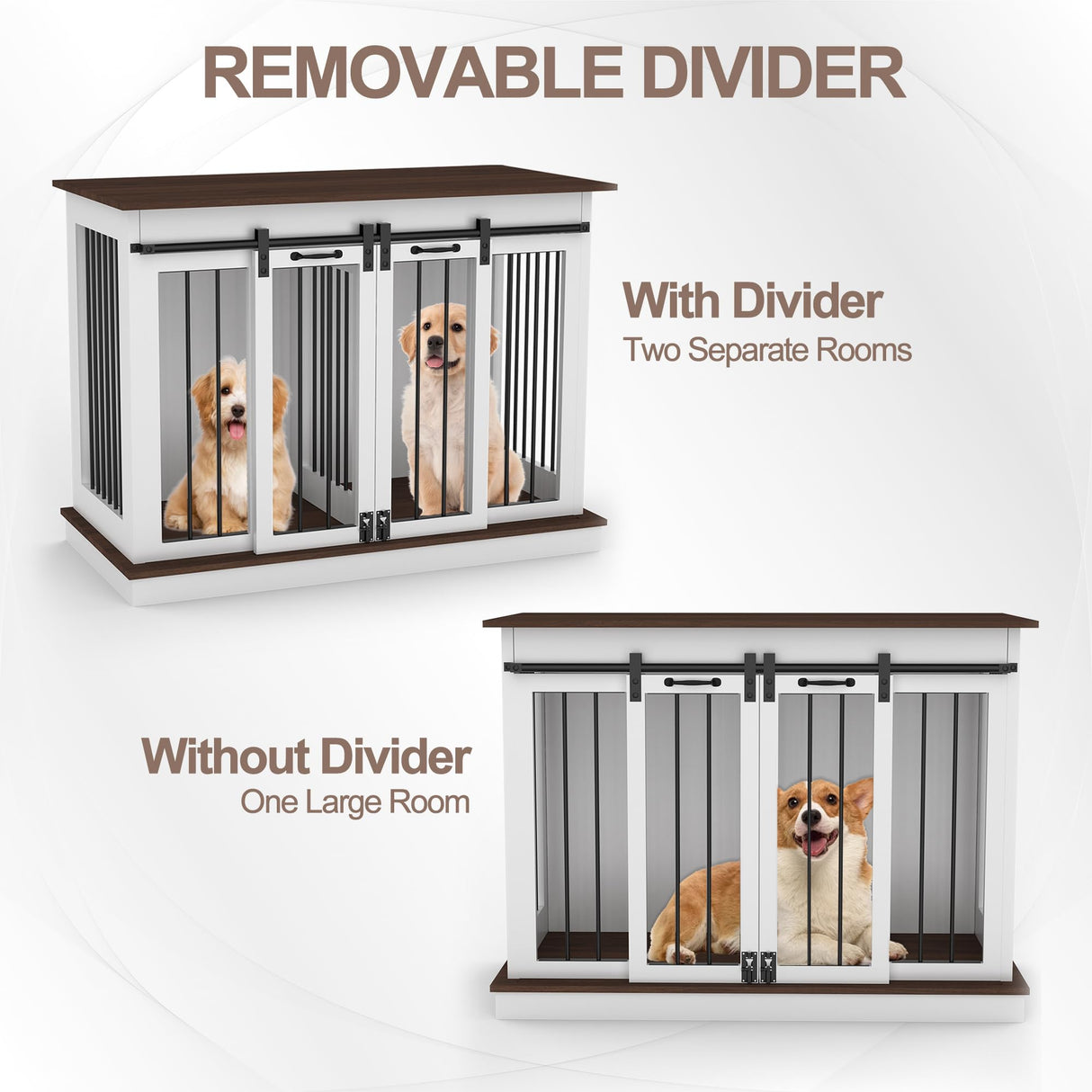 BTDWI Dog Crate Indoor Furniture, 47.2'' Dog Kennel with 2 Sliding Doors, Heavy Duty Wooden Dog Cage for Large Medium Small Dogs, White BTDWI