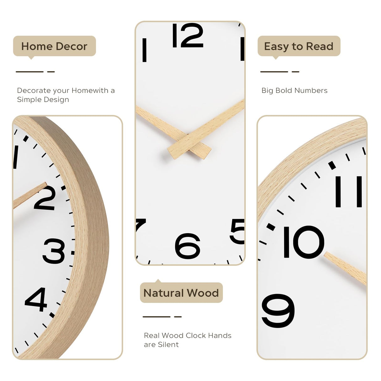 AKCISOT Wall Clock,Boho Kitchen 10 Inch Wall Clocks Battery Operated Non Ticking,Silent Modern Clock Decorative for Bedroom,Office,Bathroom,Living Room,Home (Wood Grain) AKCISOT