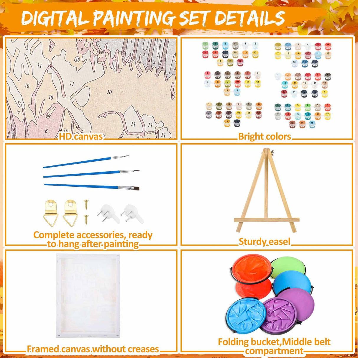 Gersoniel 6 Sets Fall Paint by Numbers Kit for Adults, 16x12 Inch Fall Forest Autumn Landscape Paint by Number DIY Framed Canvas for Home Wall Thanksgiving Decor Gersoniel