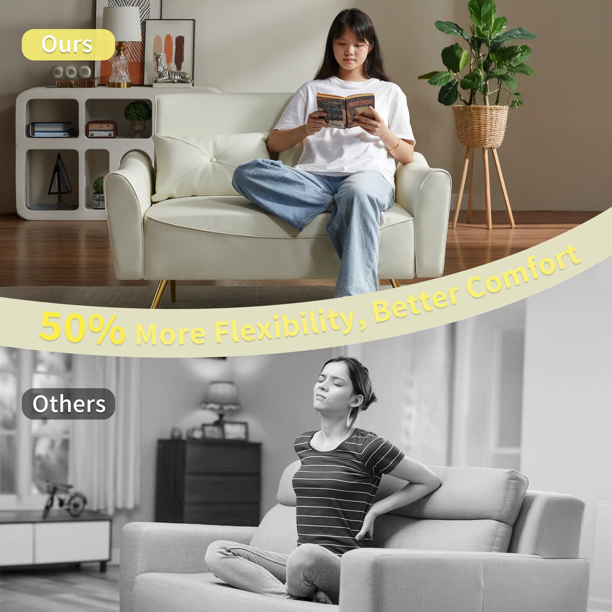 Brelice 48" Faux Leather Loveseat Sofa, Modern Small Couch for Small Space with 2 Pillows, 2 Seater futon Couch for Living Room, Bedroom, Office, Apartment (Beige) Brelice