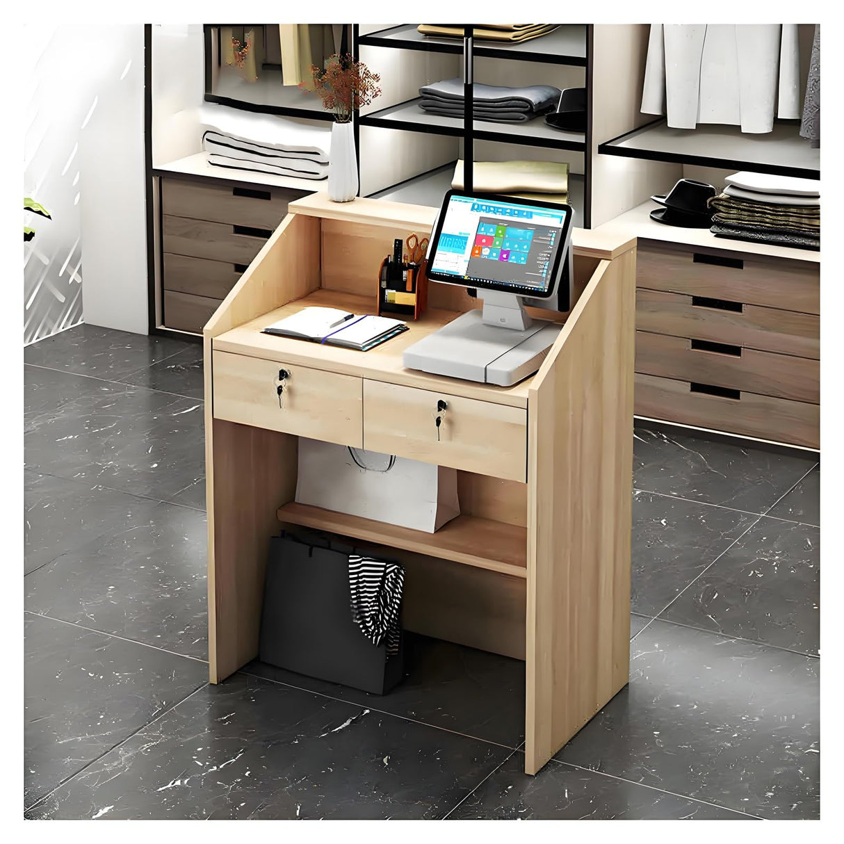 ZXCASDF Modern Reception Desk,Retail Checkout Counter Desk Receptionist Table,Front Office Desk,Front Desk with Cable Grommets,Salon Reception Desk,mostrador para negocio(B,60 * 38cm/23.6 * 15in) ZXCASDF