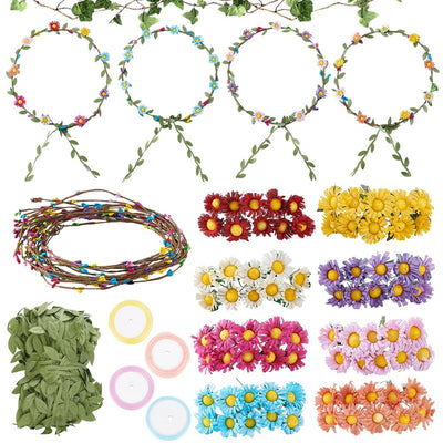 FREEBLOSS 8 Set Flower Crowns DIY Kit Daisy Flower Crown DIY Flower Crowns Headband Making Kit Handmade Floral Hair Accessories for Wedding Birthday Fairy Party Favors DIY Arts and Crafts