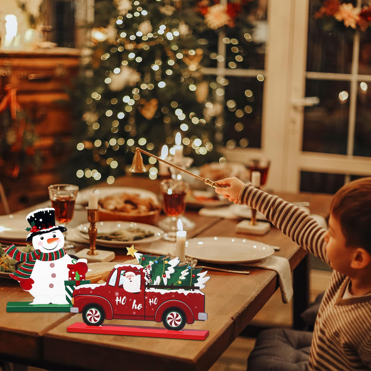 Capoda 6 Pcs Christmas Table Decorations Wooden Christmas Table Centerpieces Xmas Snowman Santa Claus Gnome Table Signs Merry Christmas Table Toppers for Holiday Party Supplies (Red, White) Capoda