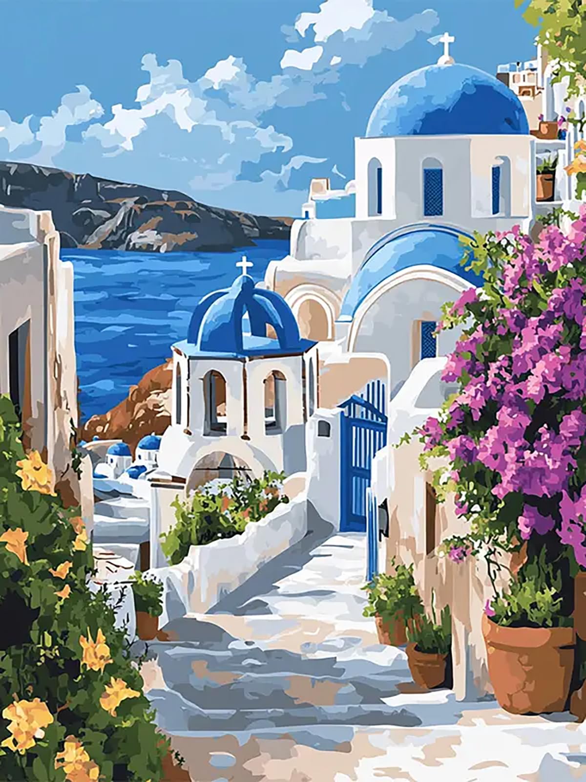CHWGLFGG 5D Diamond Art Kits for Adults Beginners, Santorini Greece Landscape Diamond Painting Kits, DIY Full Round Drill Paint by Diamonds Dot Gem Art for Adults, Home Wall Decor 12x16 Inch CHWGLFGG