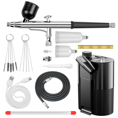 Crpen Airbrush Kit with Compressor 50PSI High Pressure Air Brush Set Non-Clogging Airbrush Gun Cordless Rechargeable Airbrush Kit for Painting,Nail Art,Barber,Makeup,Cake Decor (Black)