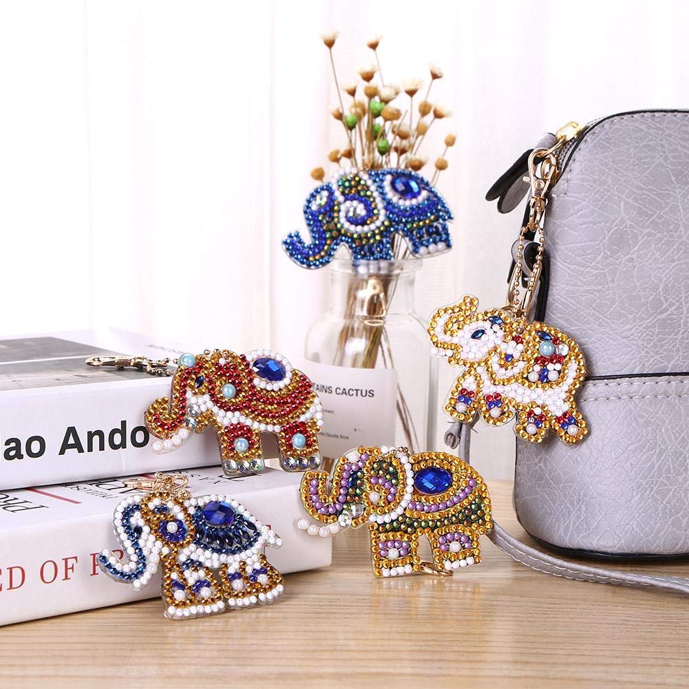 DIY Key Chains Diamond Painting by Numbers Kits, Full Drill Rhinestone Mosaic Making Christmas Decorative for Art Craft Key Ring Phone Charm Bag Decor (5 Pack) (Artistic Elephant) umbresen