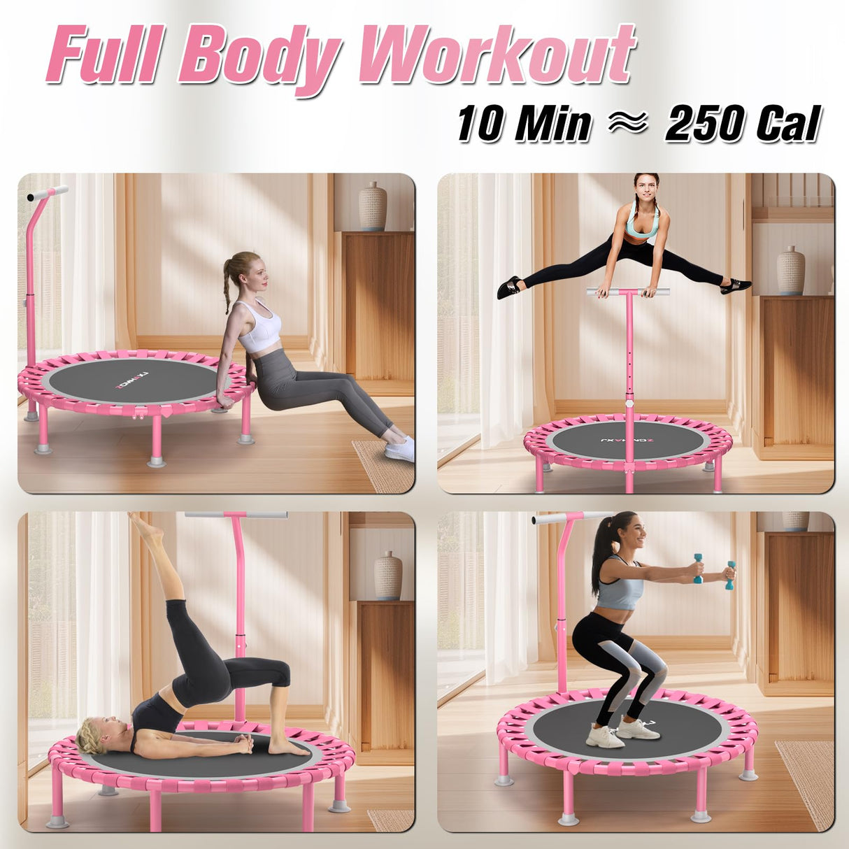 ZCMHAXJ Foldable Mini Trampoline, 40" Rebounder Trampoline for Adults & Kids, 450lbs Capacity with T-Shaped Adjustable Bar, Indoor Fitness Workout Exercise Equipment ZCMHAXJ