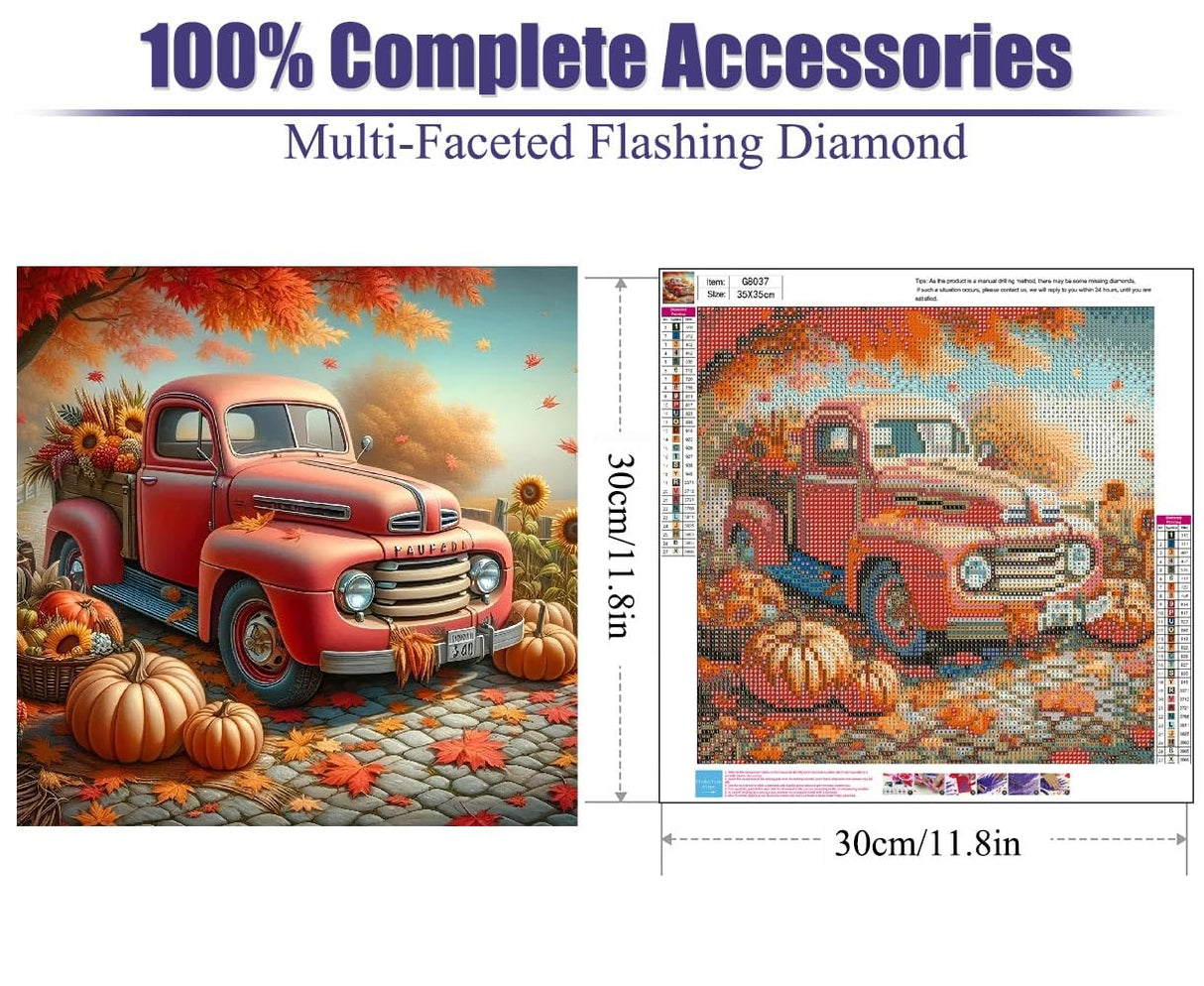 Canrichshop Autumn Pumpkin 5D Diamond Art Kits for Adults,Truck Diamond Painting Kits for Beginners,Fall Full Drill Diamond Paintings,Paint by Diamonds for Wall Decor 14x14inch Canrichshop