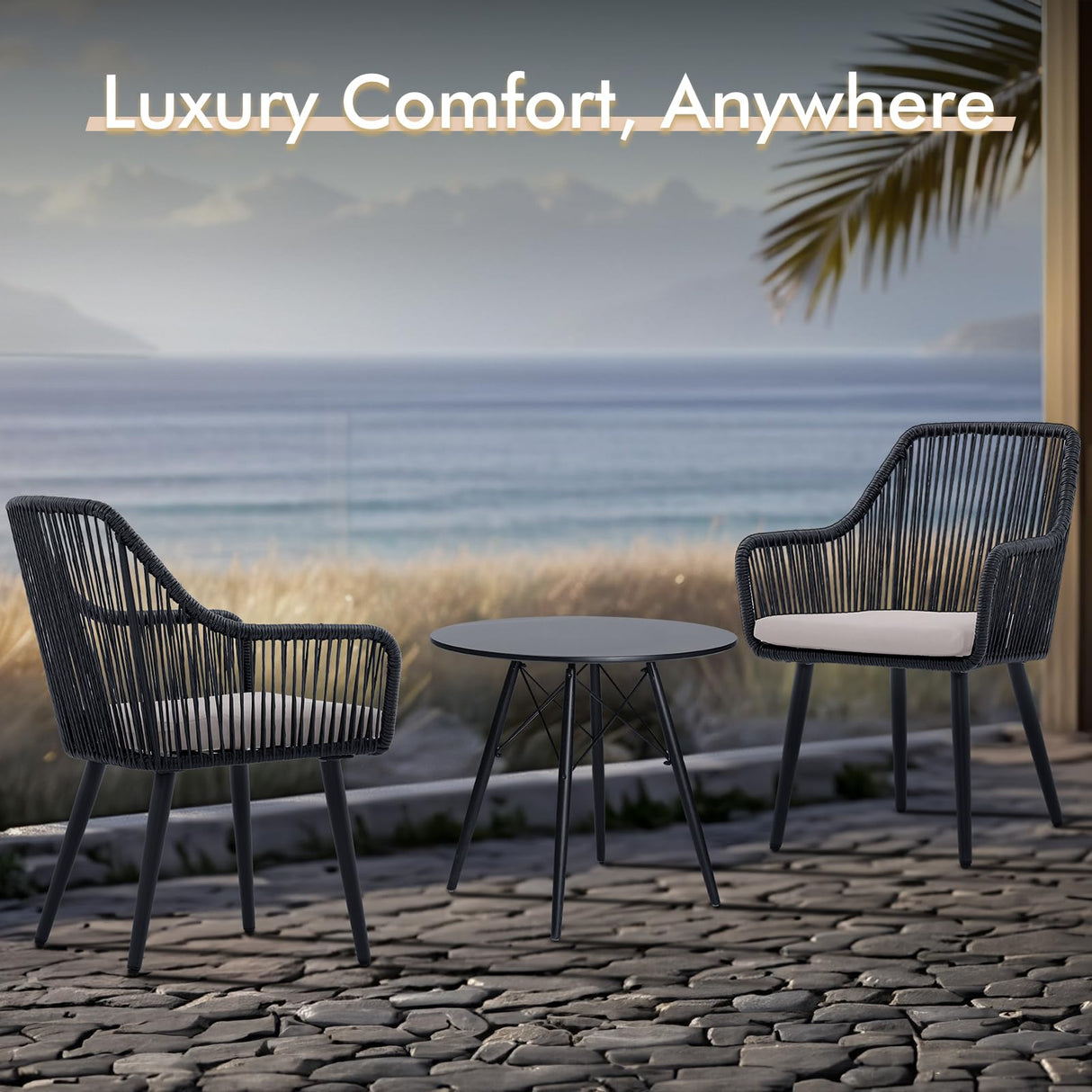 JOIVI Patio Dining Chairs Set of 2, Outdoor Rattan Chairs with Armrest and Cushions for Outside Lawn, Garden, Backyard, Indoor, Outdoor Dining Chairs, 350lb Weight Capacity, Black Patio Chairs JOIVI