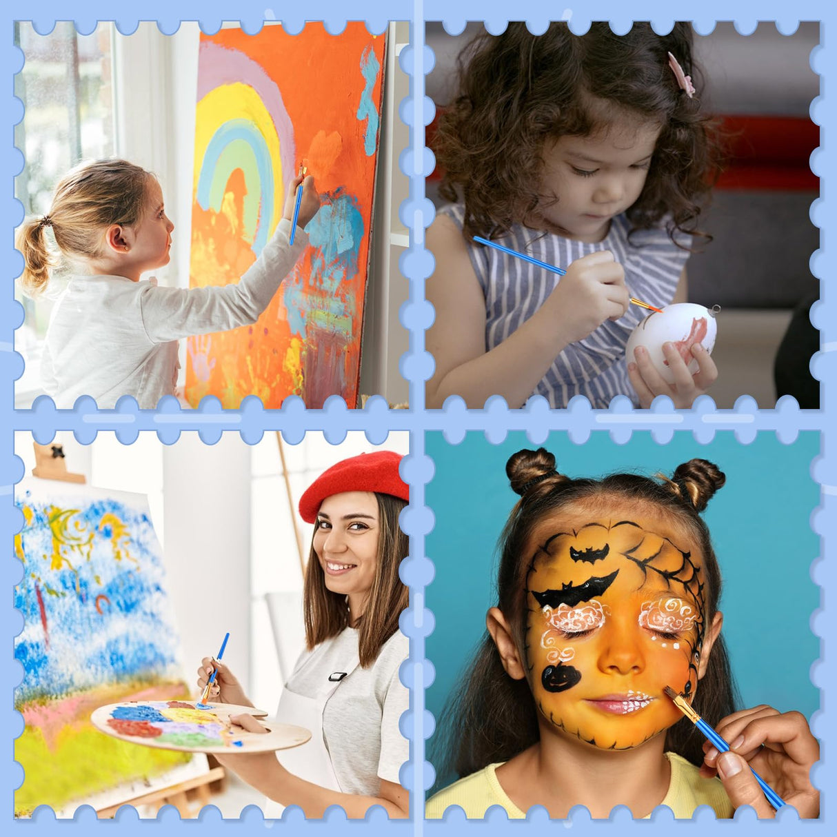 ESRICH Acrylic Brush Set, 6Packs/ 60Pcs Nylon Hair Miniature Paint Brushes, for Acrylic Painting, Face, Body and Watercolor Painting Artist Professional Painting Brushes Set, Blue ESRICH