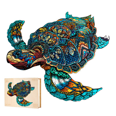Jigfoxy Wooden Puzzles for Adults, Sea Turtle Wooden Jigsaw Puzzles for Adults Kids, Unique Animal Shape Wood Cut Puzzles, Christmas Thanksgiving Gifts for Friend Turtle Lover (L-14.9*12.6in-301pcs)