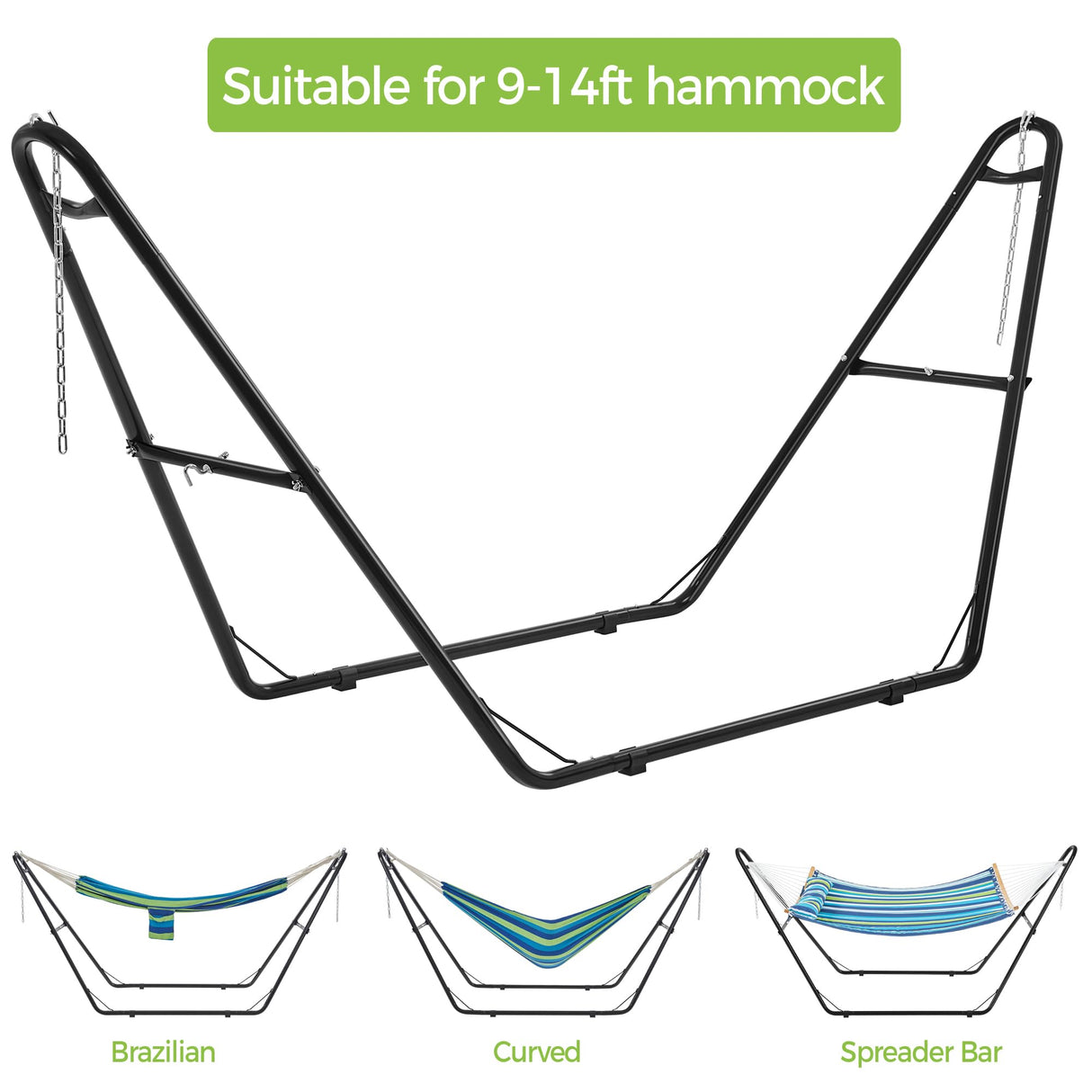 Yaheetech Universal Hammock Stand, Heavy-Duty Double-Pipe Steel Hammock Stand for 9-14.5 Ft Hammocks, 475 Lb Capacity and Capable of Holding 2-3 People Yaheetech