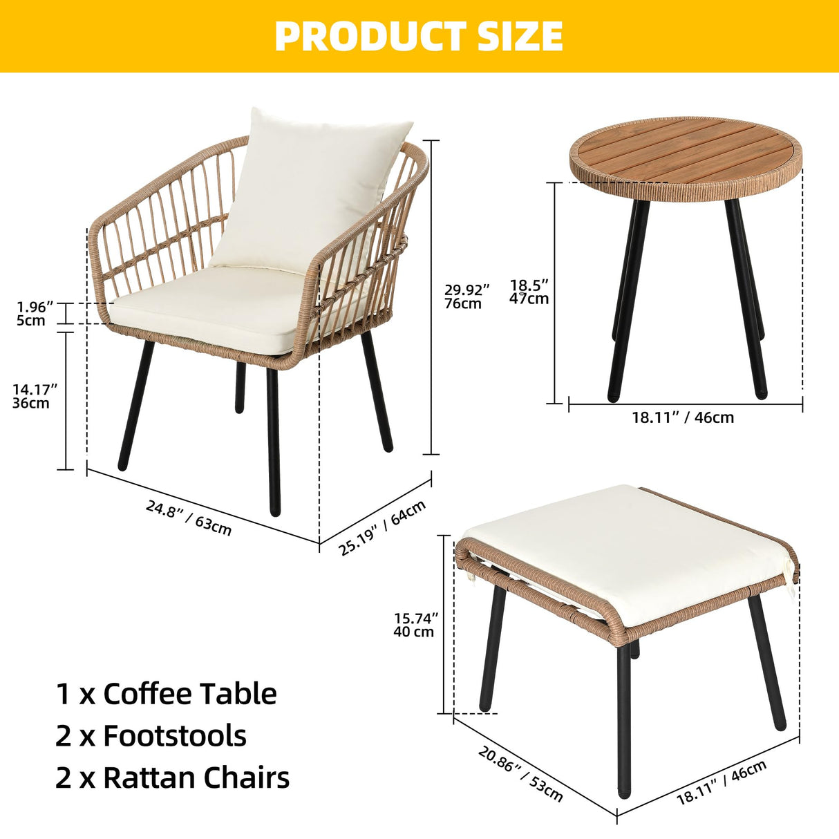 DWVO Patio Furniture Set, 5 Pieces Wicker Outdoor Patio Bistro Set with Ottomans Footrest and Side Table for Porch Balcony Yard Garden Backyard Poolside, Beige DWVO