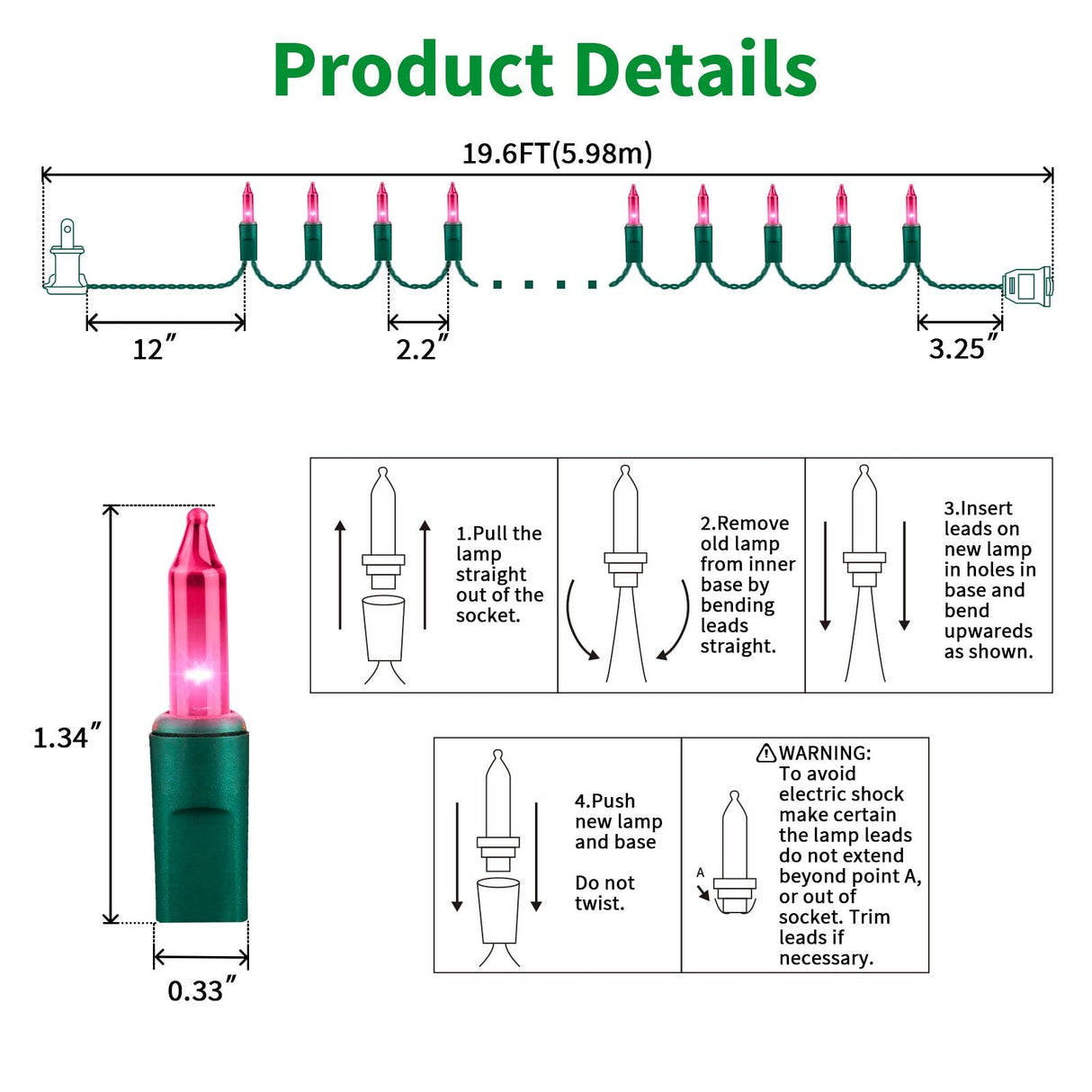LAMPHOME Super-Bright Extendable Pink Christmas Lights Decoration 100Lights 19.6ft UL Certified Mini Bulb String Lights Set for Outdoor Christmas Tree Garden Holiday Party Patio Wedding Garland Decor LAMPHOME