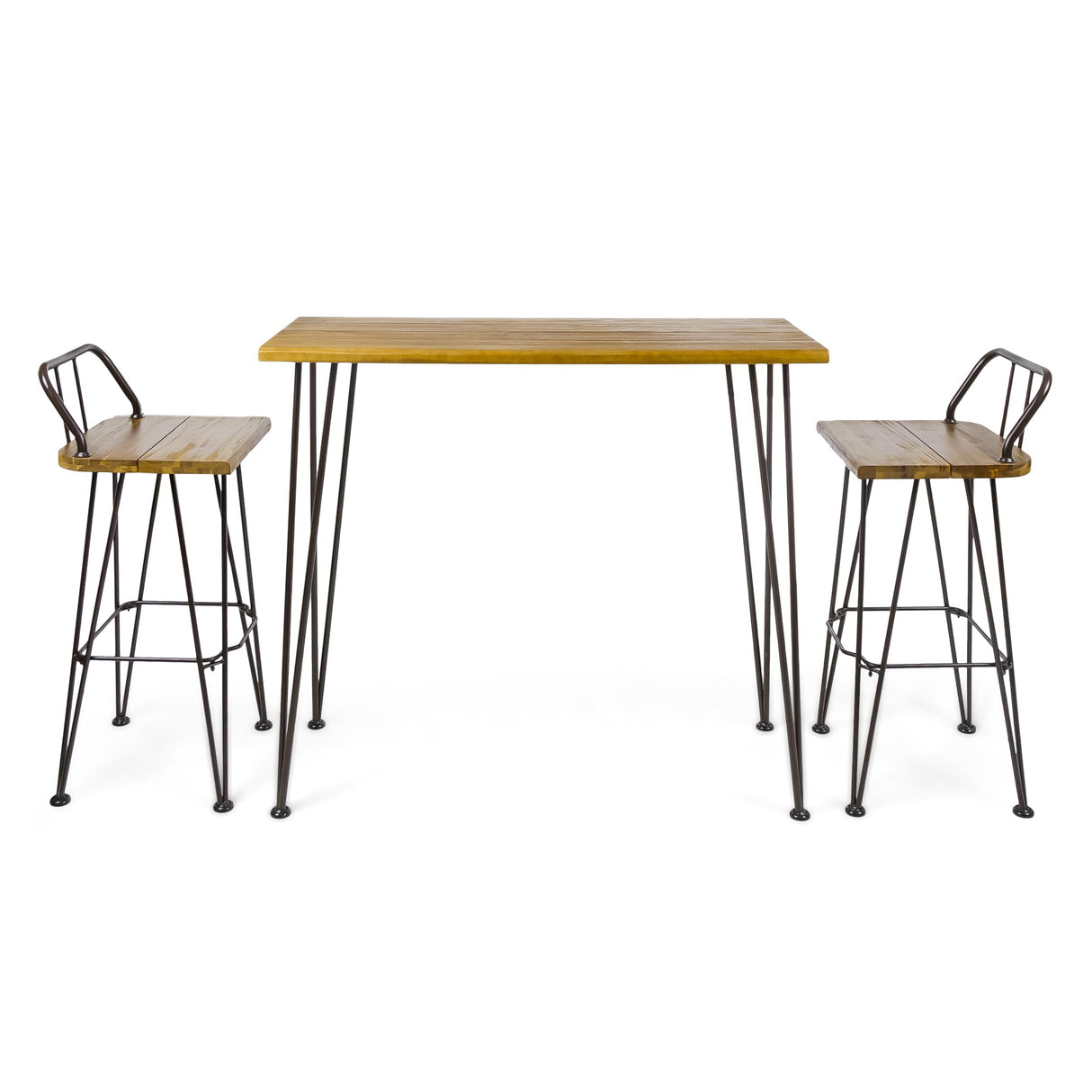 Christopher Knight Home Denali Outdoor Industrial Acacia Wood Bar Set with Finished Iron Frame, Teak Finish / Rustic Metal Christopher Knight Home