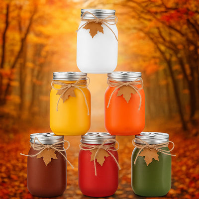 Tioncy 6 Pcs Thanksgiving Fall Mason Jar Centerpiece for Table with Maple Leaf Tag Mason Jars Set Farmhouse Decoration Fall Table Centerpiece for Autumn Decoration