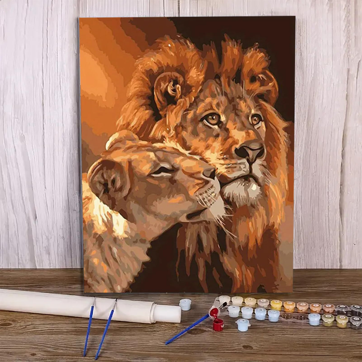 MaiMMaledy Paint by Numbers Kit for Adults Beginners 8Wx12L inch Canvas Pictures with Framed Drawing Painting Works with Wooden Triangle Easel Acrylic Pigment Lion MaiMMaledy