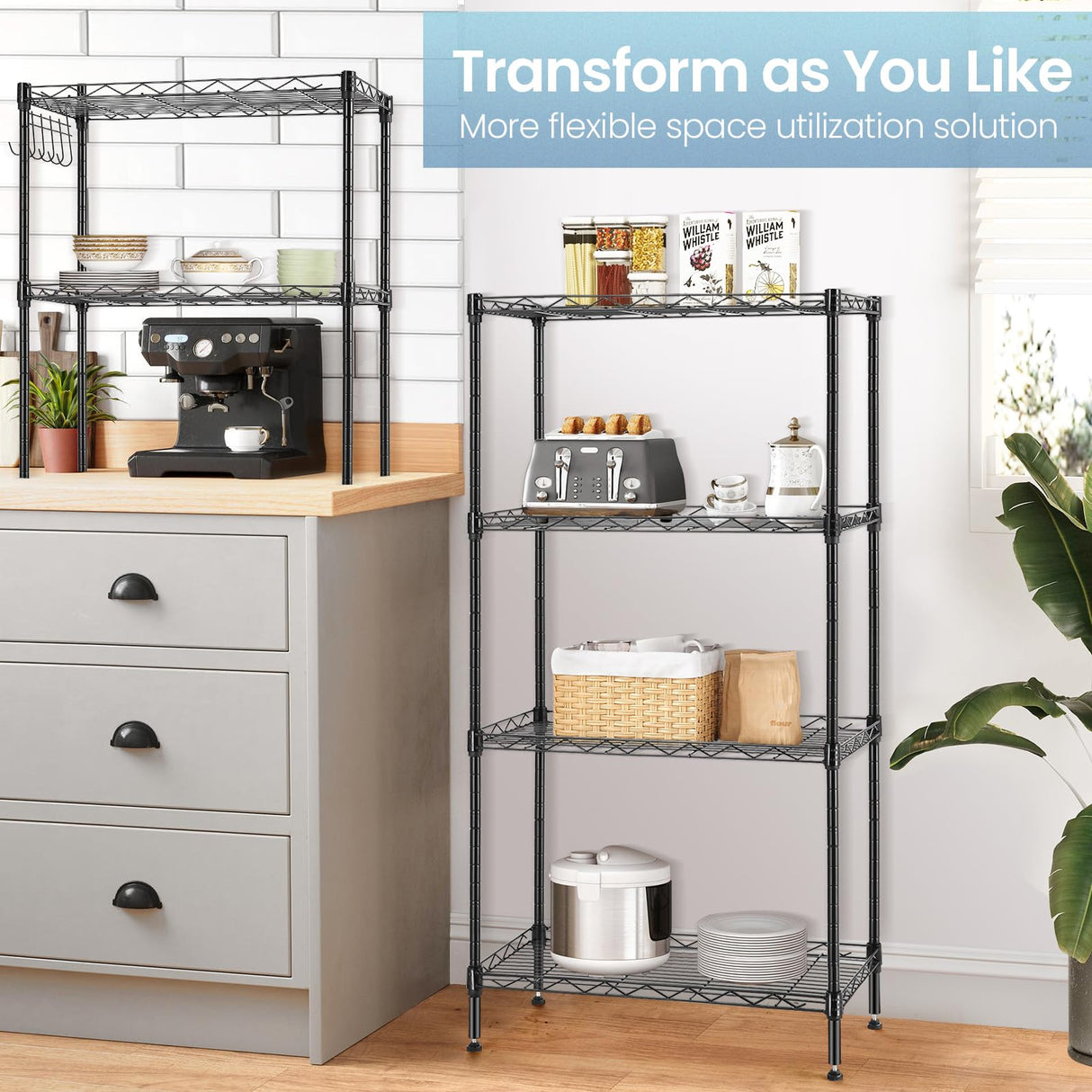 Himimi 6-Tier Wire Shelving Unit, Free Standing Shelf, Metal Storage Shelves, Heavy Duty Organizer Rack for Garage, Kitchen, Living Room, Bathroom, 21.26L x 11.42W x 62.99H, Black Himimi