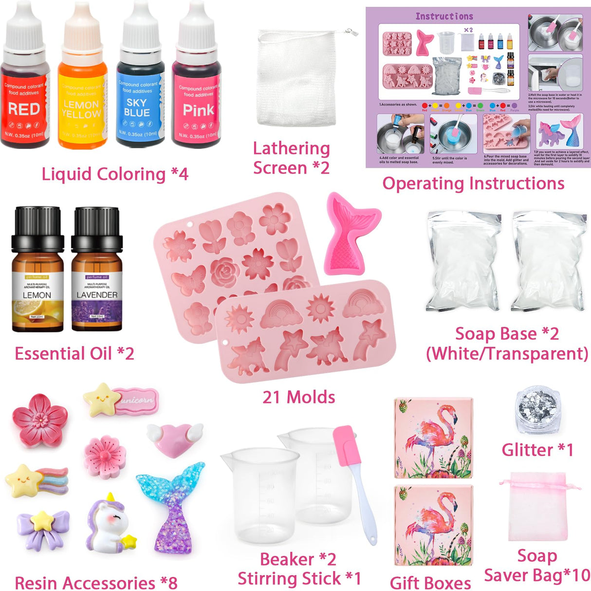 Golray Soap Making Craft Kit for Kids Girl Toys, Make 40 Pcs+ Soap Supplies with Unicorn/Mermaid/Butterfly Model, 2 Essential Oil, DIY Science Art and Craft Kit for Kid Girl Age 5-7 8-12 Year Old Gift Golray