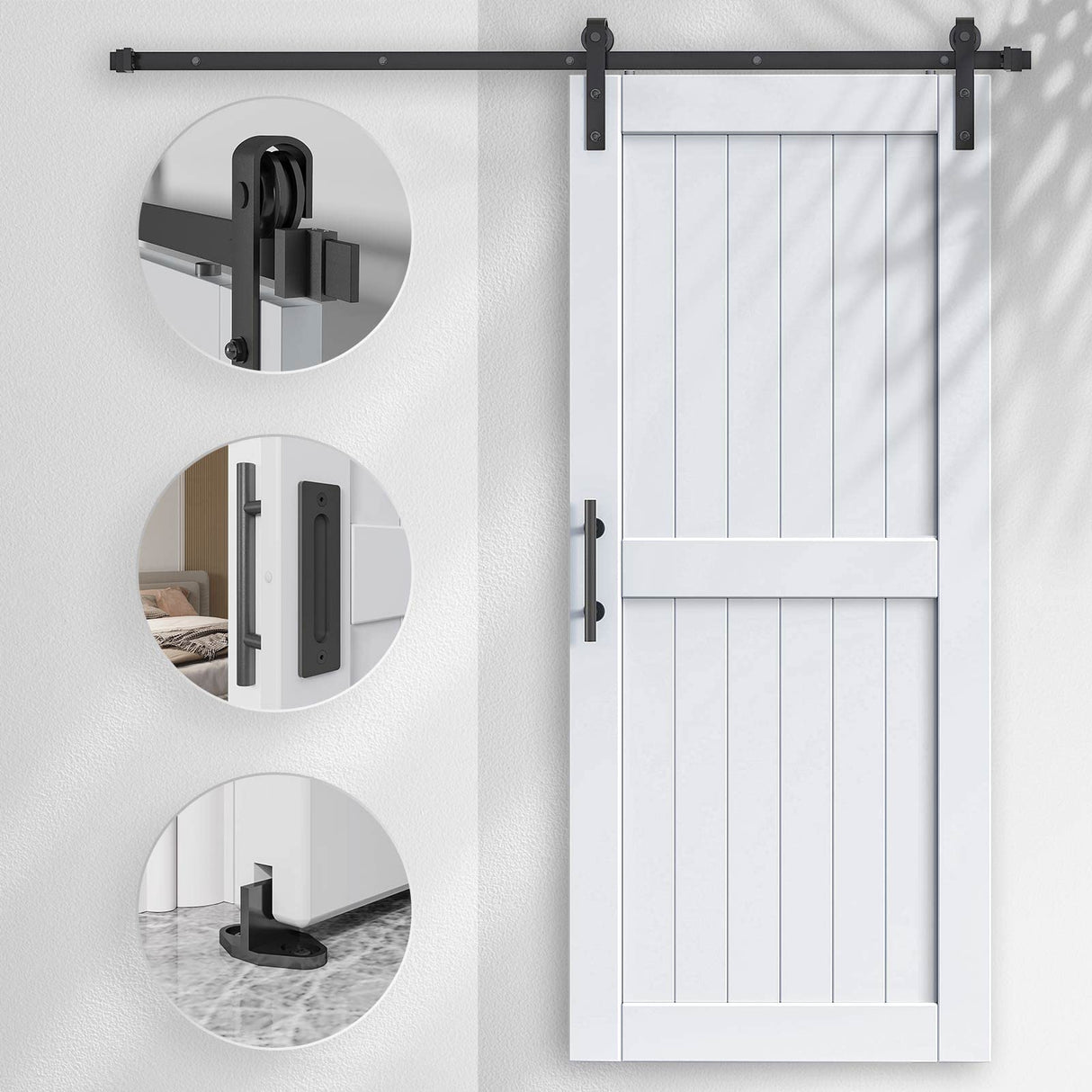 EaseLife 36in x 84in Sliding Barn Door with 6.6FT Barn Door Hardware Track Kit Included,Solid LVL Wood Slab Covered with Water-Proof & Scratch-Resistant PVC Surface,DIY Assembly,Easy Install,White EaseLife