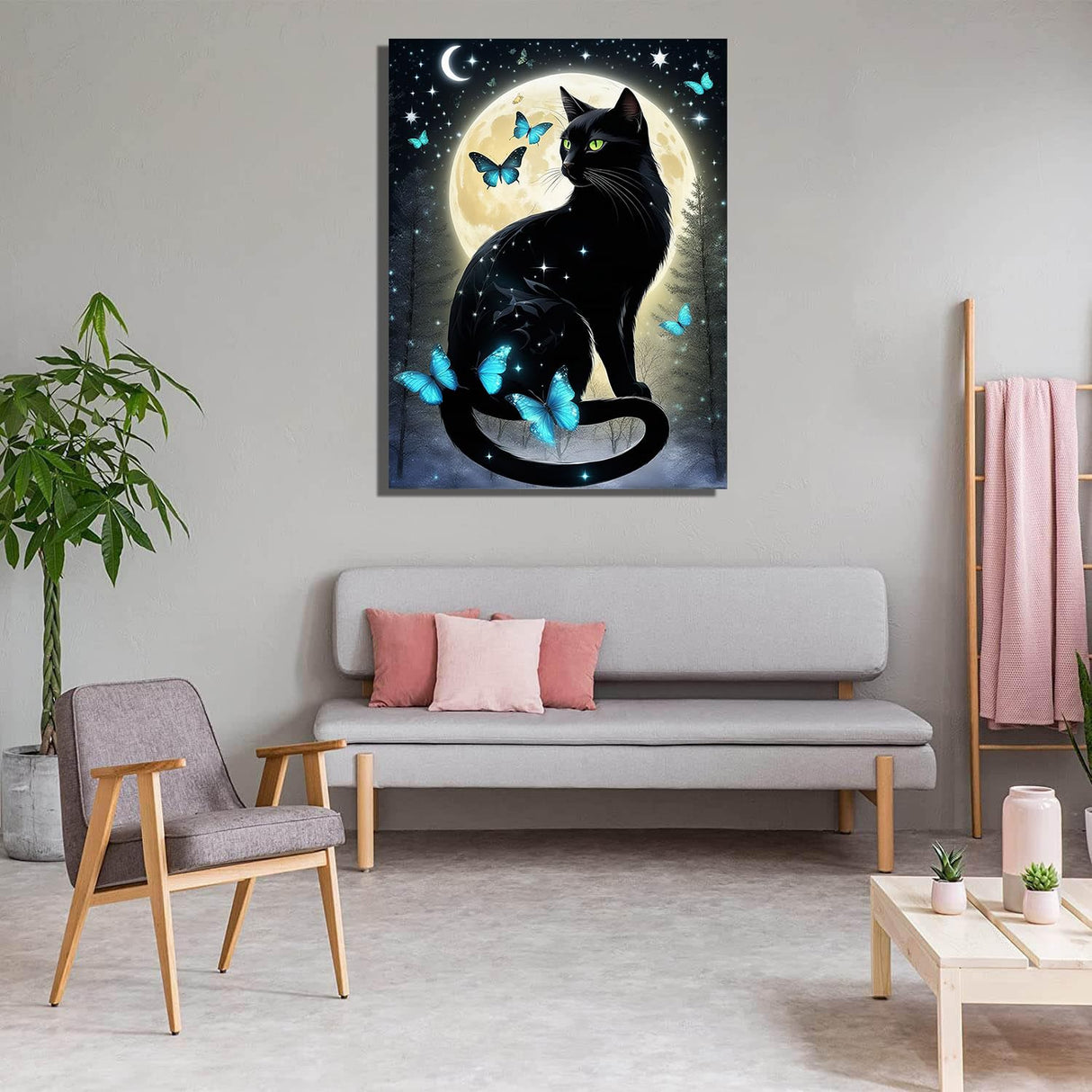 Meothan 5D Black Cat Diamond Art Kits for Adult Beginners Moon Cat Diamond Painting Kits for Adults Butterfly Diamond Painting Full Drill Round Rhinestones Gem Art for Home Wall Decor 11.8X15.7inch Meothan