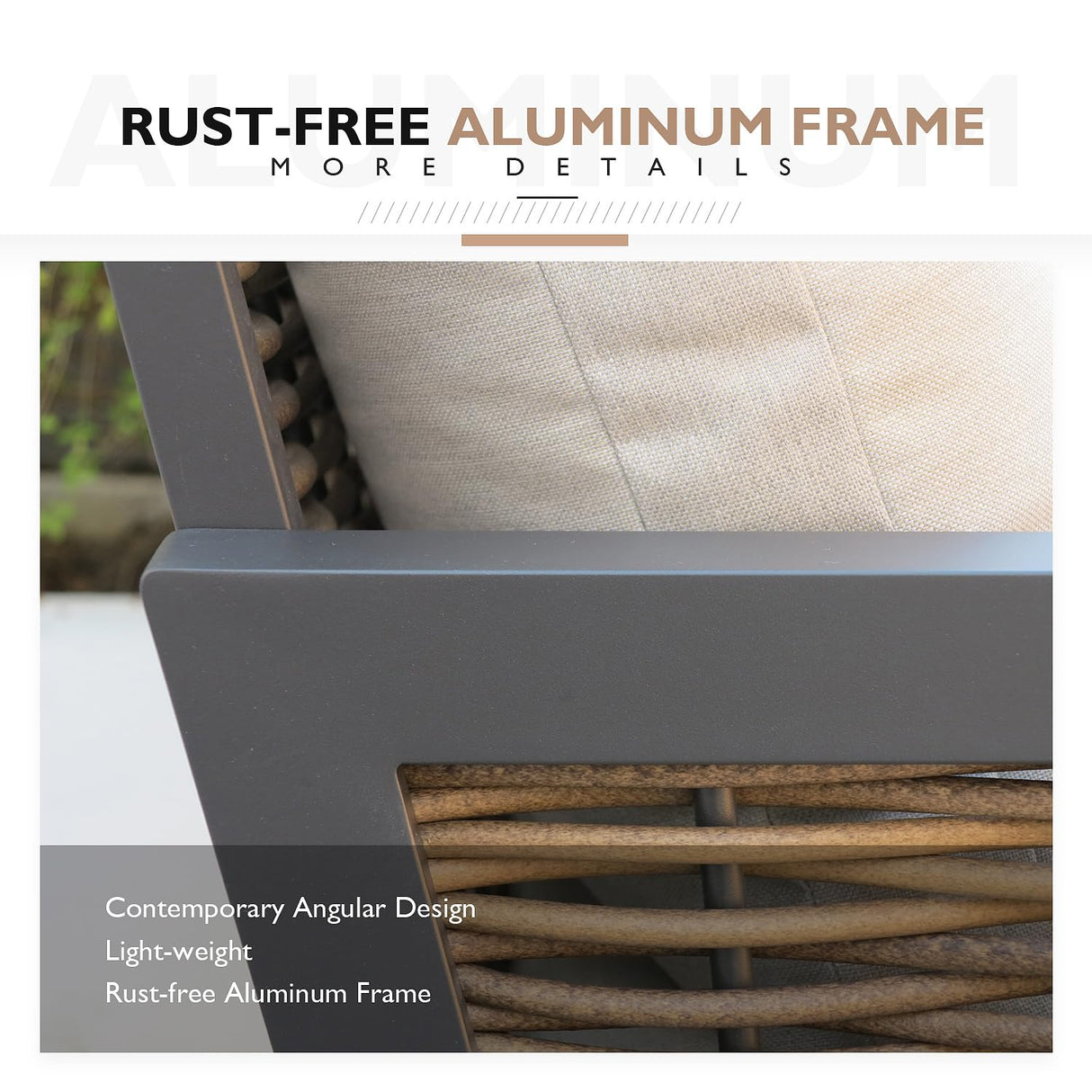 Yoneesn Courtyard Patio Furniture Set, 3-Piece Outdoor Bistro Set, Removable & Washable Deep Seating Cushion, Aluminum Patio Lounge Conversation Set Solid Wood Armrest & Table, Black & Beige Yoneesn