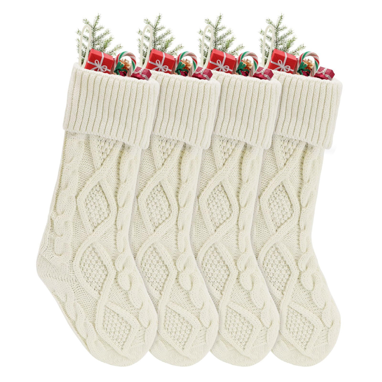 chamvis Christmas Stockings Cable Knitted Xmas Stockings, 4 Pack 18 Inches Fireplace Hanging White Christmas Stockings for Family Xmas Holiday, Christmas Tree, Fireplace Decorations chamvis