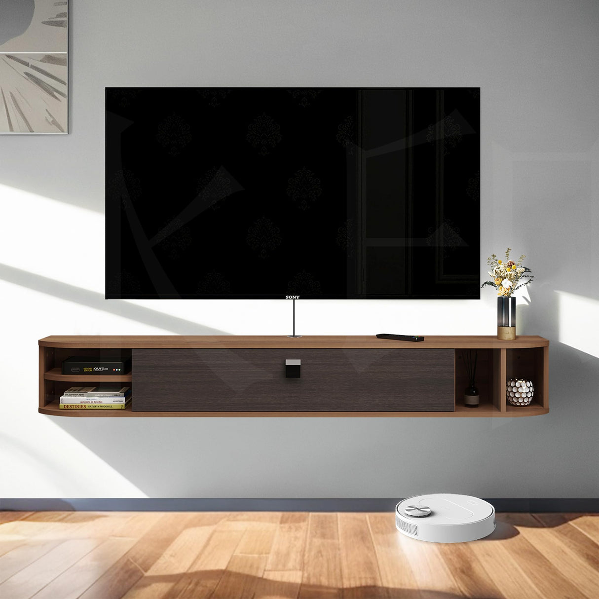 Pmnianhua Floating TV Stand,55'' Under TV Shelf,Modern Floating TV Console,Wall Mounted TV Cabinet, Entertainment Center with Storage for Bedroom Living Room(Walnut) Pmnianhua