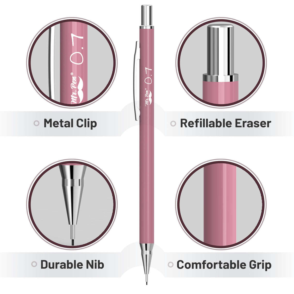 Mr. Pen- Mechanical Pencil Set with Lead and Erasers Refills, 6 Pack, Boho Theme, 0.5mm & 0.7 mm, Cute Aesthetic Pastel Led Pencils 0.7mm Mr. Pen