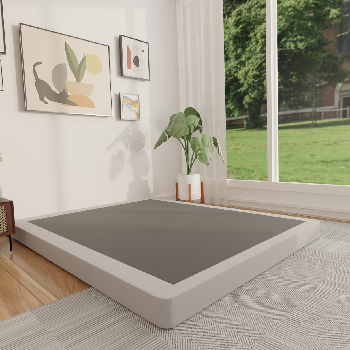 FMDMR 4 Inch Queen Box Spring, Low Profile Box Spring Queen Only, Heavy Duty Mattress Foundation Metal Bed Base with Fabric Cover, Easy Assembly, Non-Slip, Noise Free FMDMR