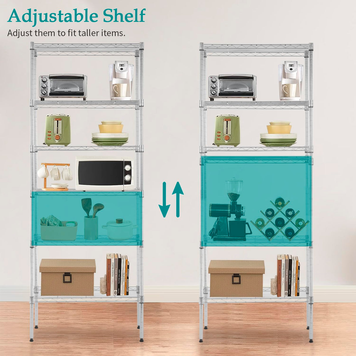 PayLessHere | 6-Tier Wire Shelf | 23"x13"x59" | Chrome | Adjustable Racks | Heavy-Duty Storage Shelves, Holds Upto 1500 lbs | Rust-Resistant, No-Tool Assembly | for Home, Garage Shelving PayLessHere