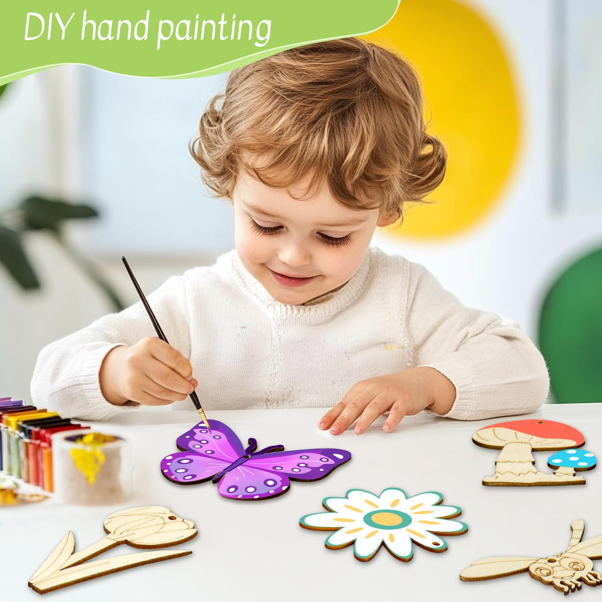 Catephe Unfinished Wood Crafts, 36 Pcs Wooden Crafts to Paint, 12 Styles Blank Wooden Spring Ornaments to Paint, Butterfly Dragonfly Snail Flower Shape for DIY Crafts Home Decoration Craft Project Catephe