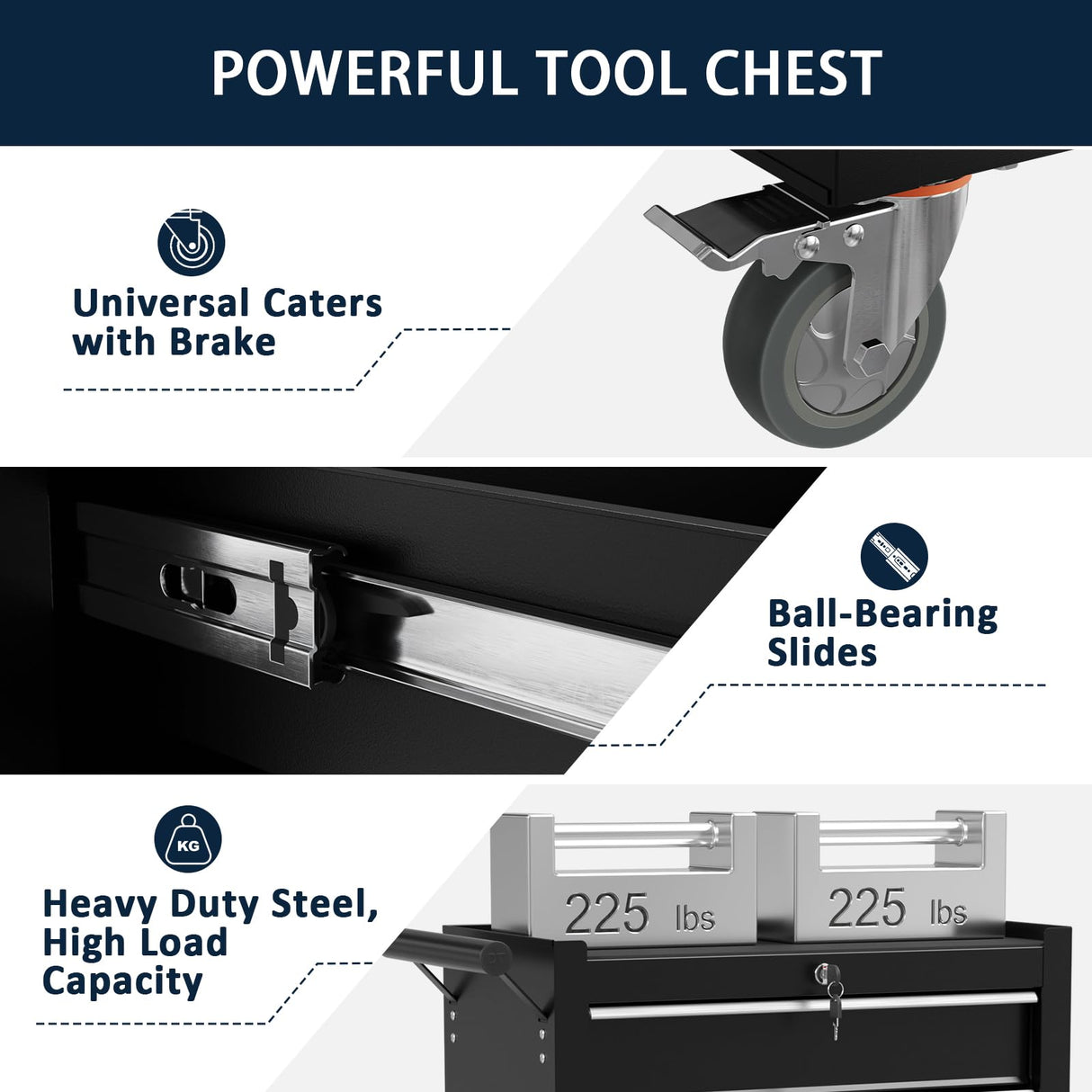 5-Drawer Metal Rolling Tool Chest with Wheels,Tool Storage Cabinet With Locking System,Toolbox with Wheels for Garage, Warehouse, Workshop, Repair Shop(Black) OAKANDO