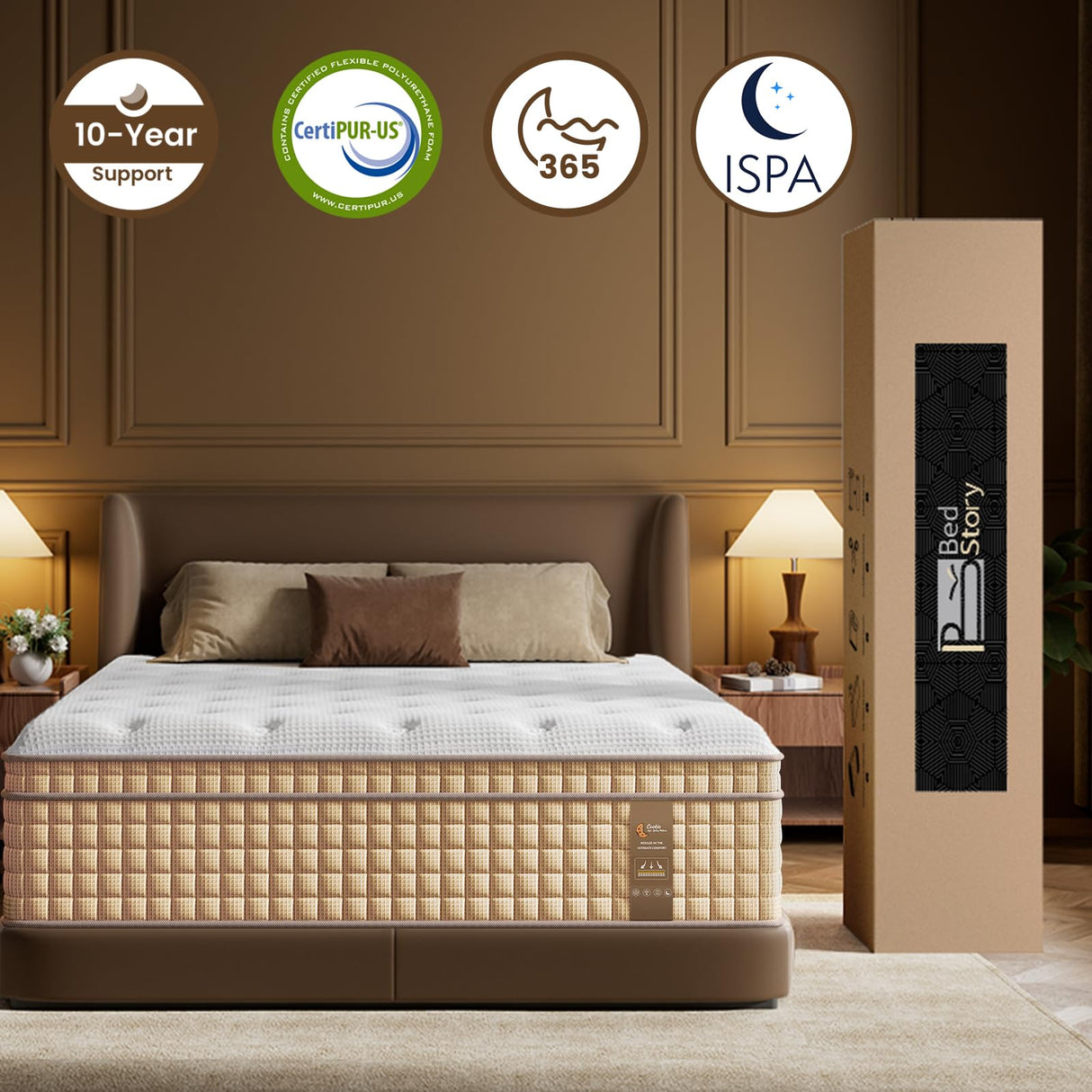 BedStory Firm King Mattress 14 Inch, Hybrid Mattresses in a Box with Cooling Gel & Pocket Springs for Back Pain Relief and Couples, CertiPUR-US Certified, Fiberglass-Free BedStory