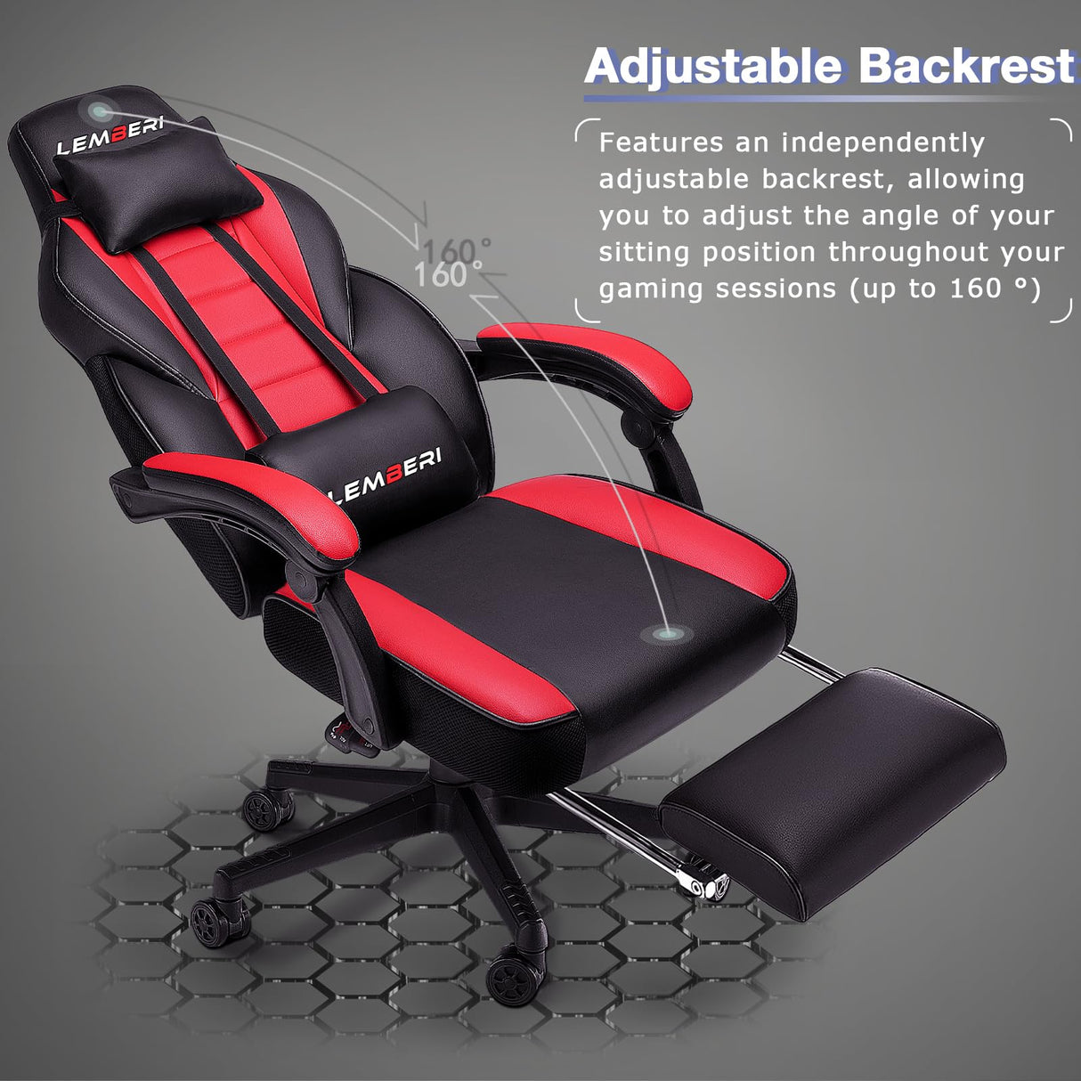 LEMBERI Video Game Chairs with footrest, Big and Tall Gamer Chair for Adults, 400lb Capacity, Racing Style Computer Chair with Headrest and Lumbar Support LEMBERI