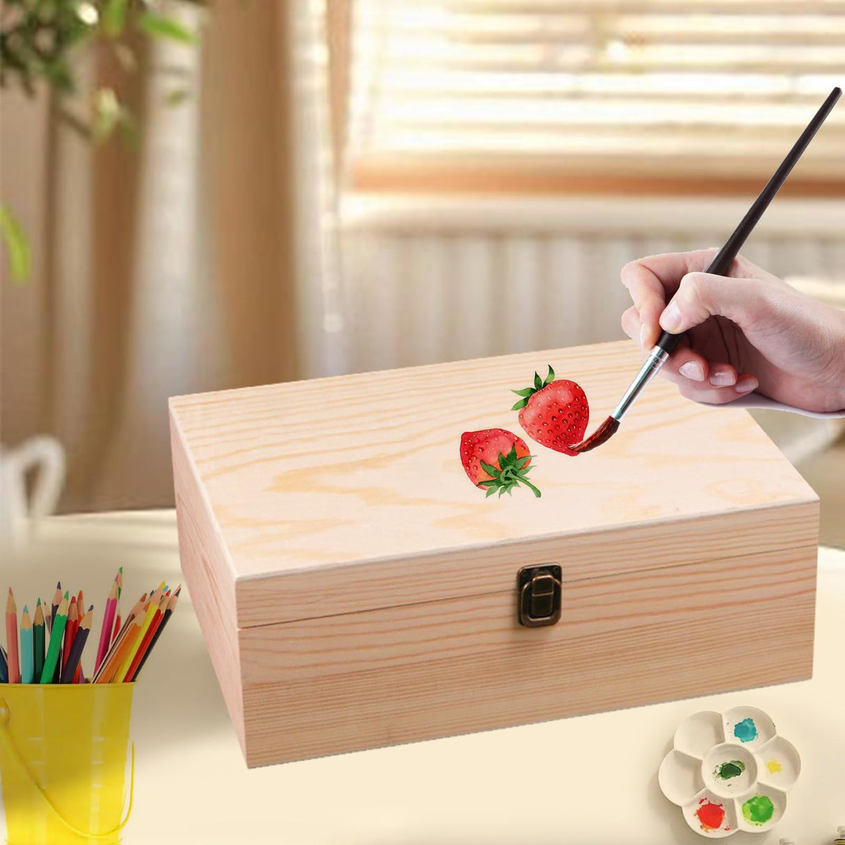 Aiofaervy Large Unfinished Wooden Box with Locking Clasp, 13x10x4.5 inch Natural Wooden Storage Boxes Unfinished Pine Wood Box for Art Hobbies Photos Jewelry DIY and Home Storage Aiofaervy