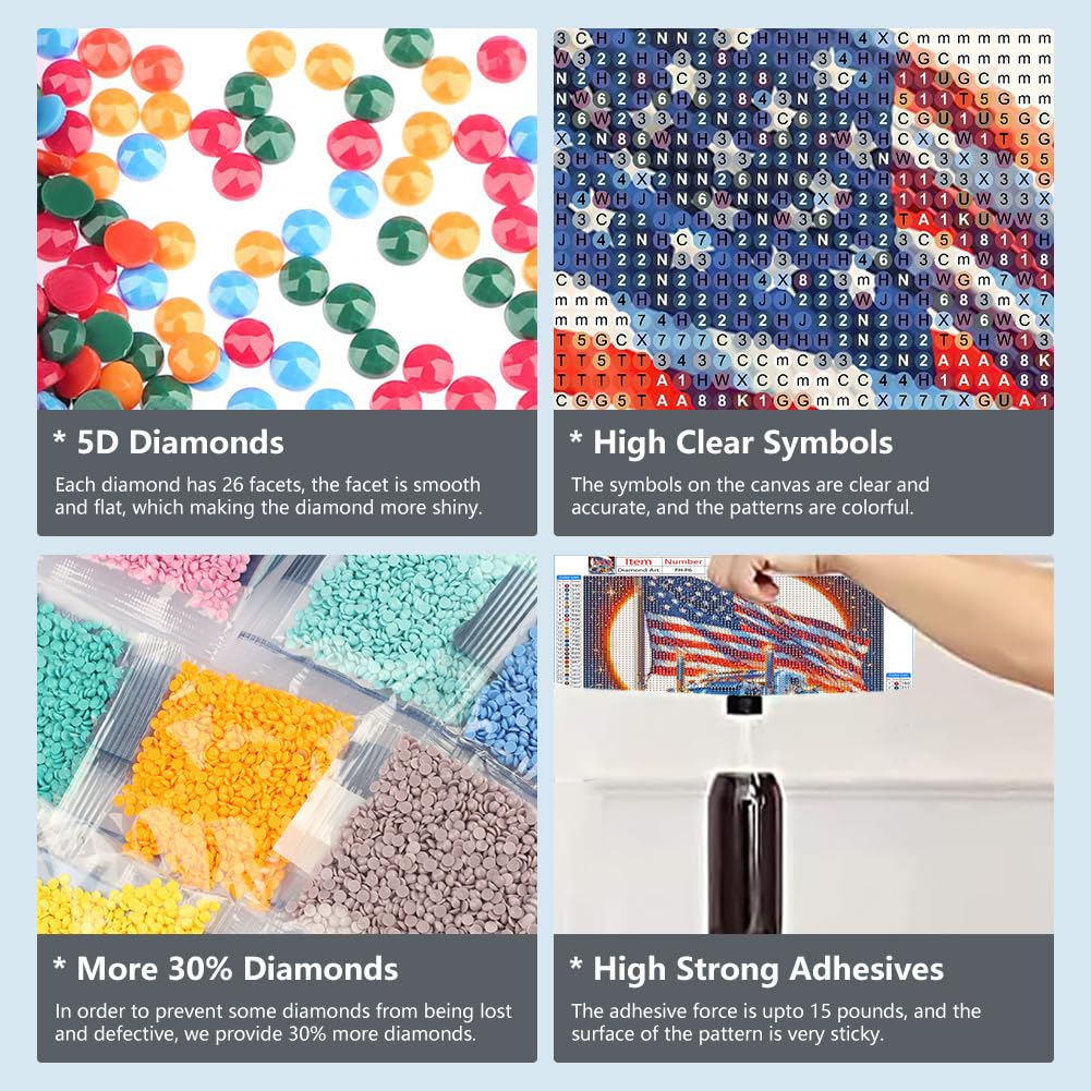 AMORARS 5D Diamond Painting Kit for Adults, American Flag Truck Diamond Art Beginners -Wolf Round Full Diamond Dot Gem Art Paintings, Suitable Gifts, and Home Decoration Crafts, 12x12Inch AMORARS