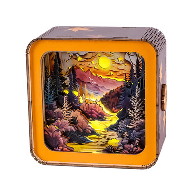 3D Wooden Puzzle Night Light, Sunset Maple Forest DIY Puzzles for Adults, Eye Care Night Light with Touchable Switch, Personalized Gifts for Family Friend DIY Puzzle Lover