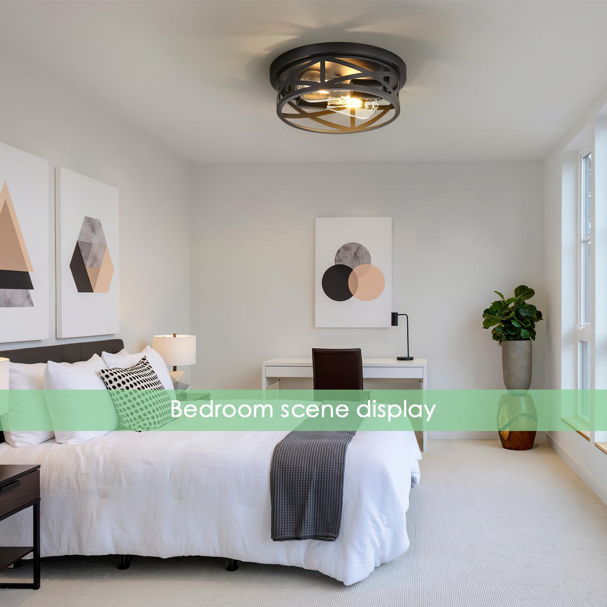 Youroke Farmhouse Flush Mount Ceiling Light Fixtures, Industrial Close to Ceiling Light 2-Lights, 11 Inch Metal Black Cage Rustic Style Ceiling Light Fixtures for Hallway Kitchen Bedroom Entryway Youroke